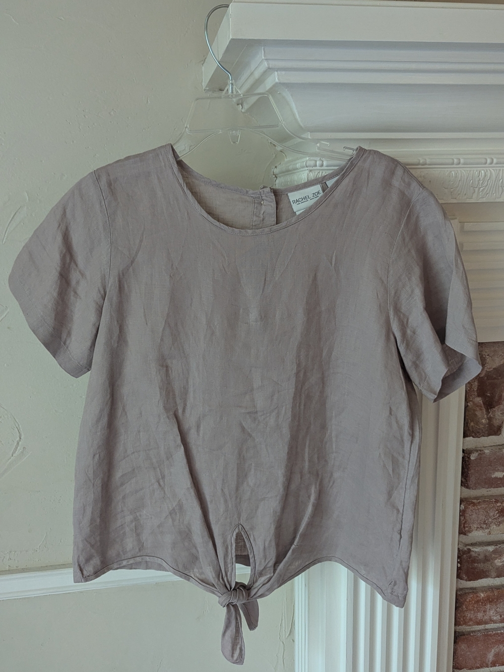 Rachel Zoe Mauve-Taupe Linen Tie-Front Crop Top